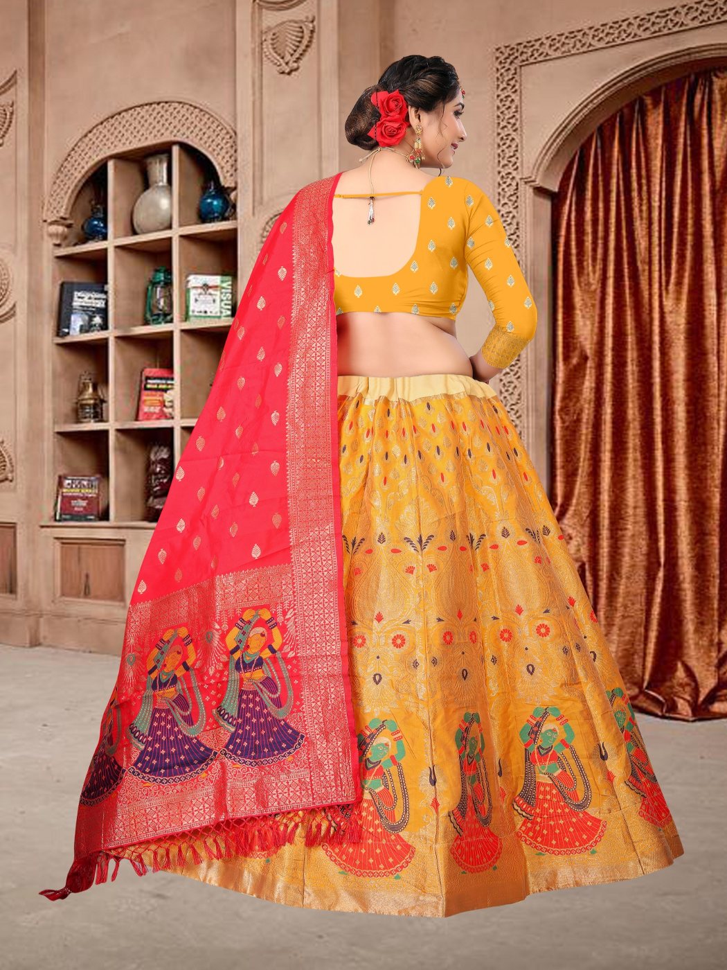 Jyoti Fashion Women's Yellow Jacquard Zari Woven Designer Lehenga Choli Set | Grocsy