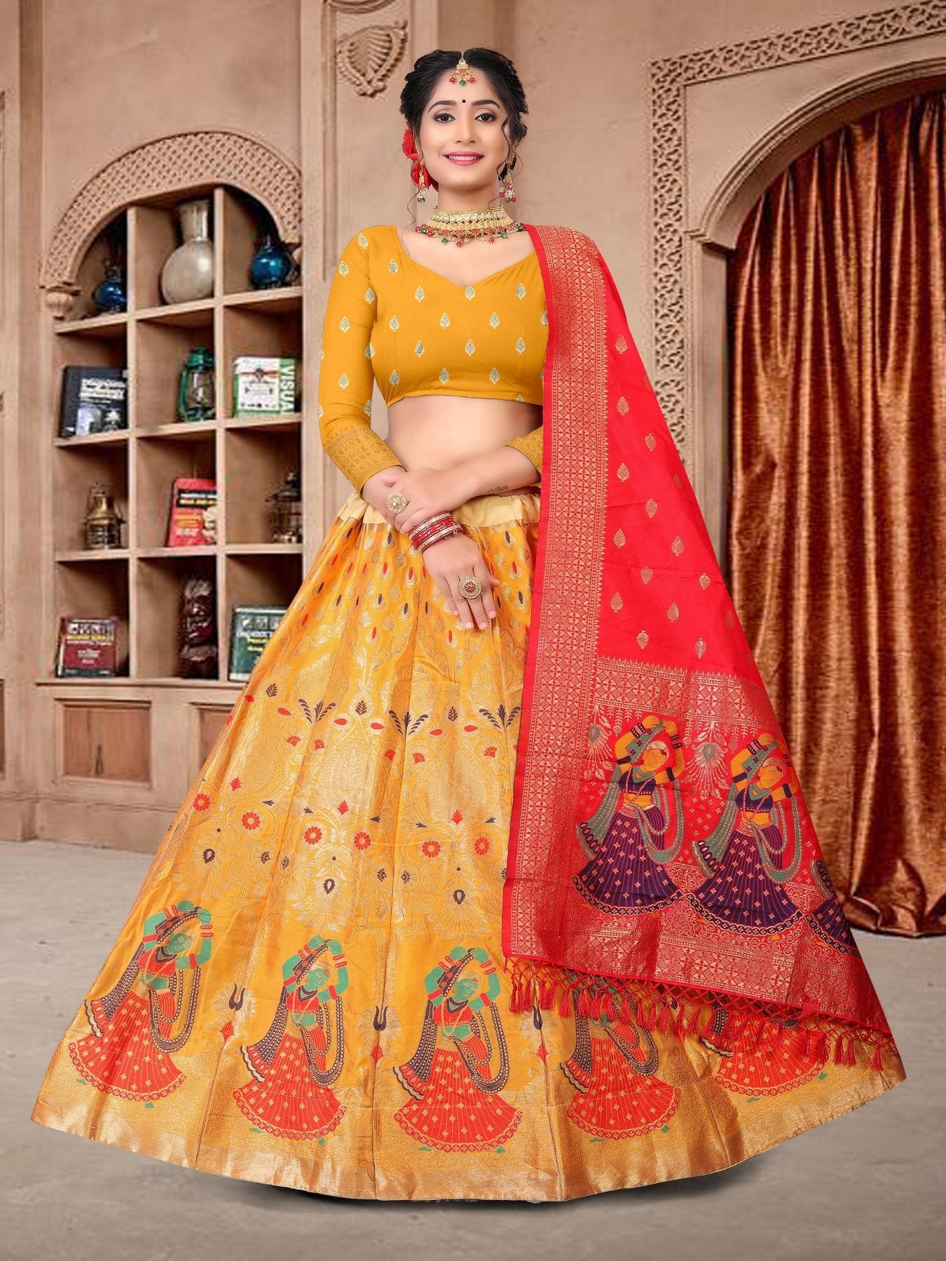 Jyoti Fashion Women's Yellow Jacquard Zari Woven Designer Lehenga Choli Set | Grocsy
