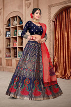 Jyoti Fashion Women's Navy Blue Jacquard Zari Woven Designer Lehenga Choli Set | Grocsy