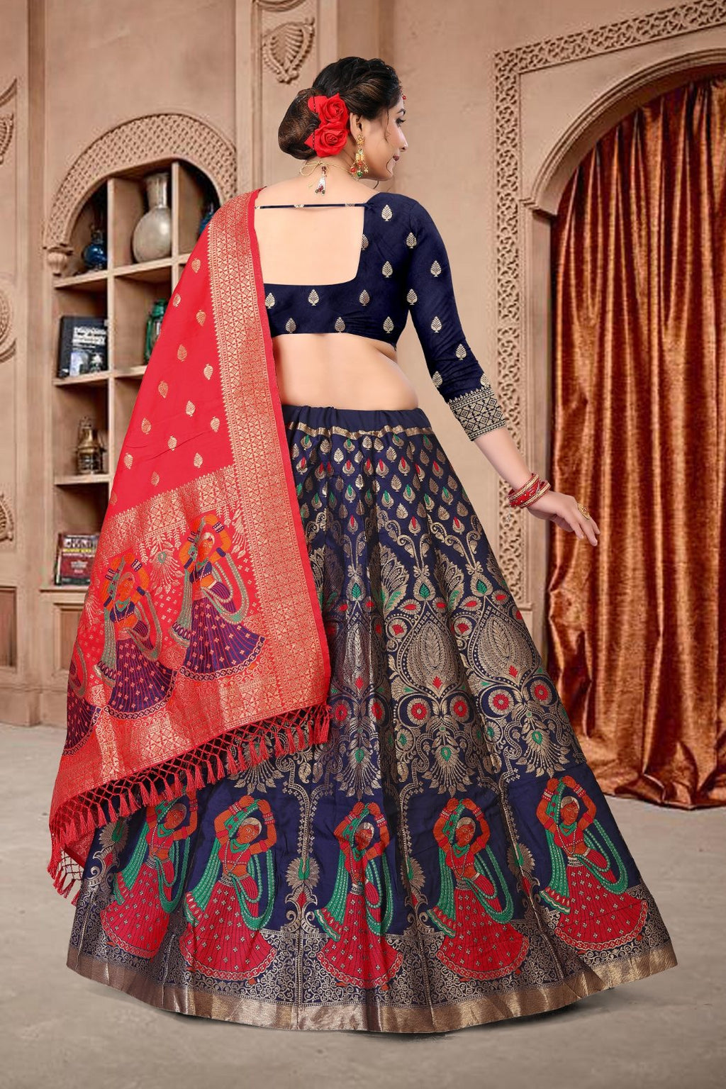 Jyoti Fashion Women's Navy Blue Jacquard Zari Woven Designer Lehenga Choli Set | Grocsy