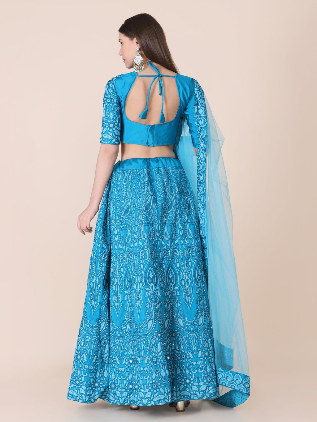 Jyoti Fashion Women's Sky Blue Taffeta Silk Thread Embroidered Designer Lehenga Choli Set | Grocsy