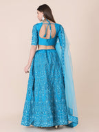 Jyoti Fashion Women's Sky Blue Taffeta Silk Thread Embroidered Designer Lehenga Choli Set | Grocsy