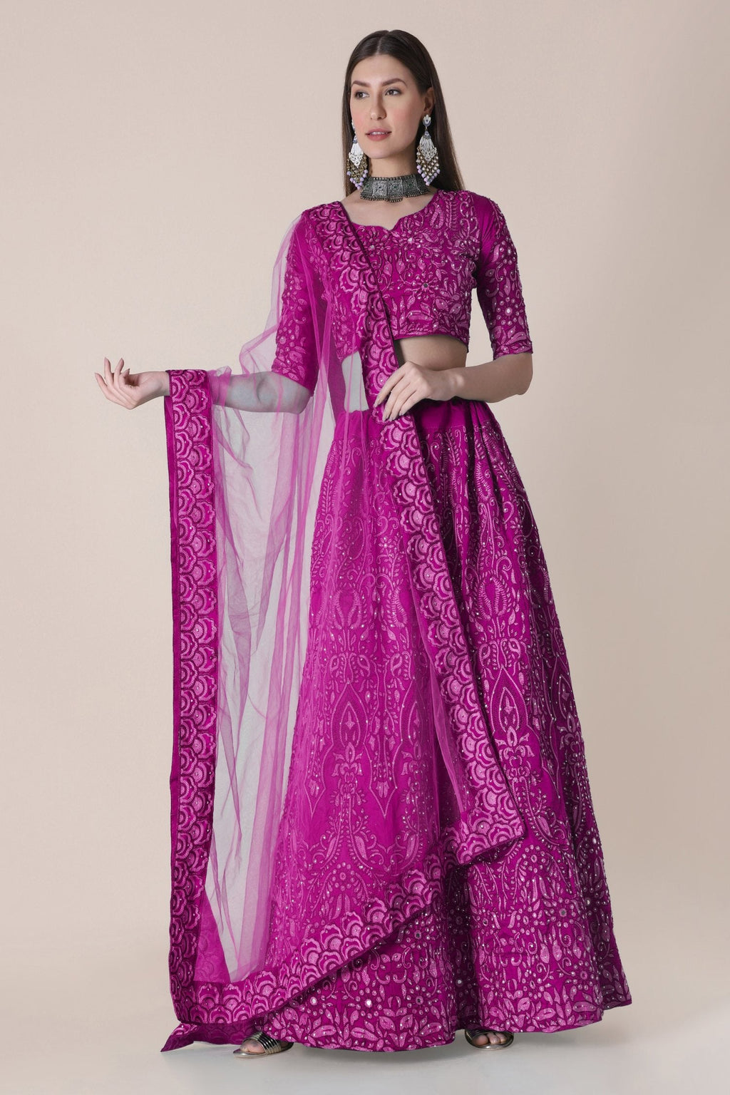Jyoti Fashion Women's Purple Taffeta Silk Thread Embroidered Designer Lehenga Choli Set | Grocsy