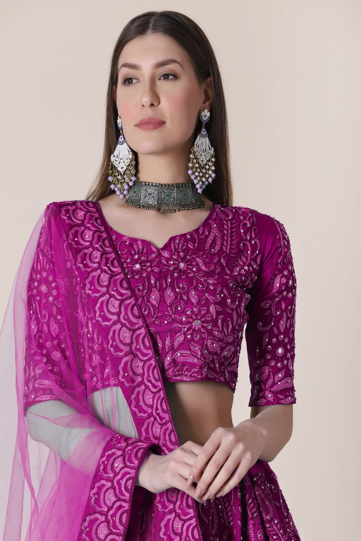 Jyoti Fashion Women's Purple Taffeta Silk Thread Embroidered Designer Lehenga Choli Set | Grocsy