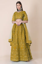 Jyoti Fashion Women's Mustard Taffeta Silk Thread Embroidered Designer Lehenga Choli Set | Grocsy