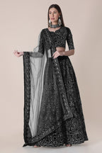 Jyoti Fashion Women's Black Taffeta Silk Thread Embroidered Designer Lehenga Choli Set | Grocsy