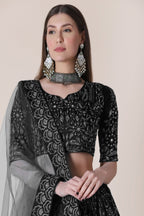 Jyoti Fashion Women's Black Taffeta Silk Thread Embroidered Designer Lehenga Choli Set | Grocsy