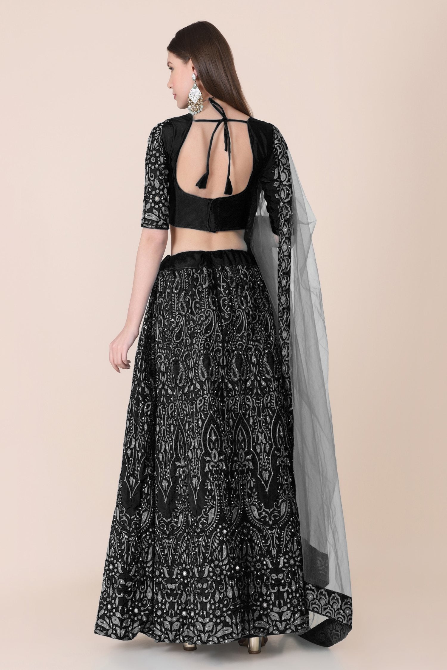 Jyoti Fashion Women's Black Taffeta Silk Thread Embroidered Designer Lehenga Choli Set | Grocsy
