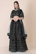 Jyoti Fashion Women's Black Taffeta Silk Thread Embroidered Designer Lehenga Choli Set | Grocsy
