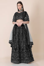Jyoti Fashion Women's Black Taffeta Silk Thread Embroidered Designer Lehenga Choli Set | Grocsy