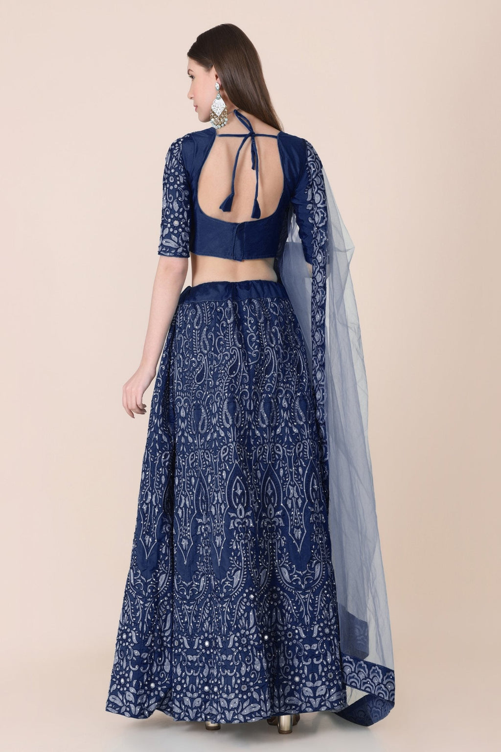 Jyoti Fashion Women's Navy Blue Taffeta Silk Thread Embroidered Designer Lehenga Choli Set | Grocsy