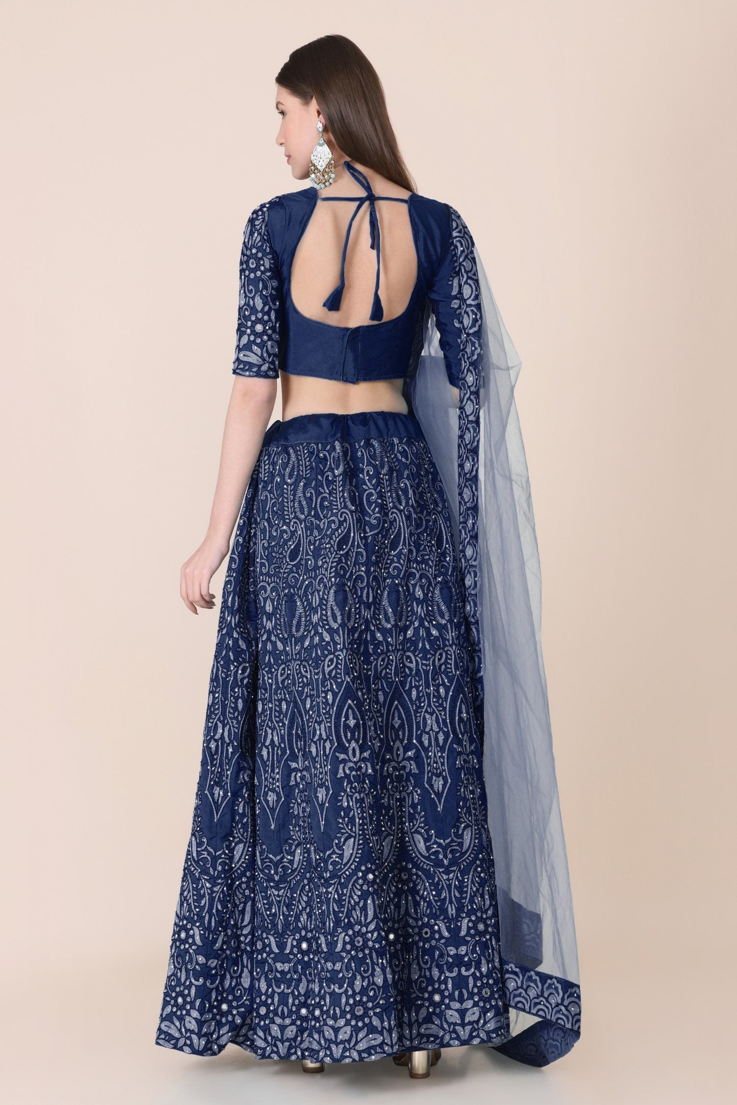 Jyoti Fashion Women's Navy Blue Taffeta Silk Thread Embroidered Designer Lehenga Choli Set | Grocsy