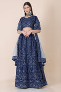 Jyoti Fashion Women's Navy Blue Taffeta Silk Thread Embroidered Designer Lehenga Choli Set | Grocsy