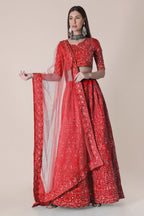 Jyoti Fashion Women's Red Taffeta Silk Thread Embroidered Designer Lehenga Choli Set | Grocsy