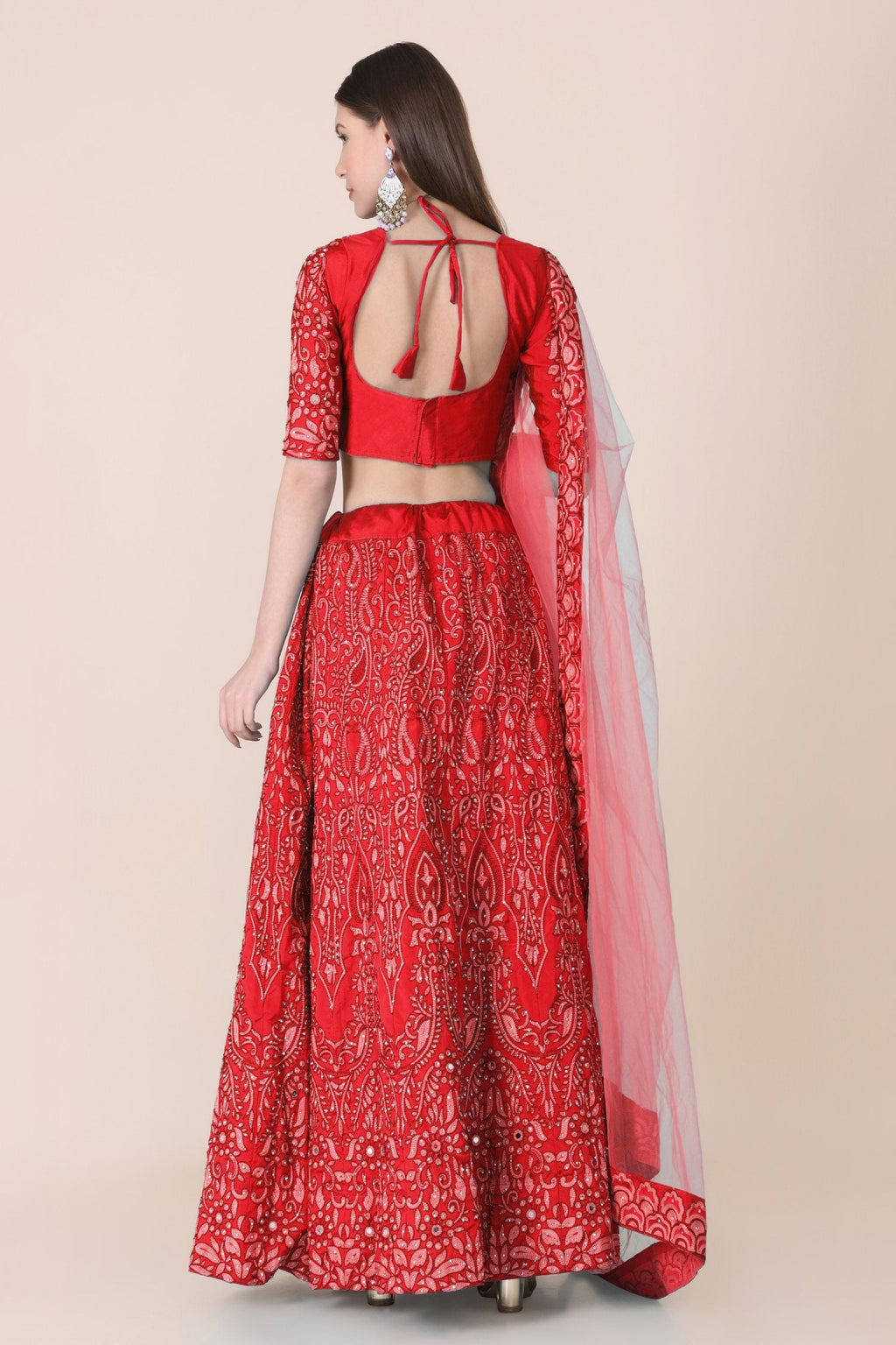 Jyoti Fashion Women's Red Taffeta Silk Thread Embroidered Designer Lehenga Choli Set | Grocsy