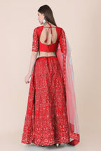 Jyoti Fashion Women's Red Taffeta Silk Thread Embroidered Designer Lehenga Choli Set | Grocsy