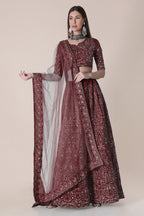 Jyoti Fashion Women's Maroon Taffeta Silk Thread Embroidered Designer Lehenga Choli Set | Grocsy