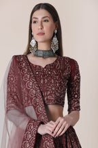Jyoti Fashion Women's Maroon Taffeta Silk Thread Embroidered Designer Lehenga Choli Set | Grocsy