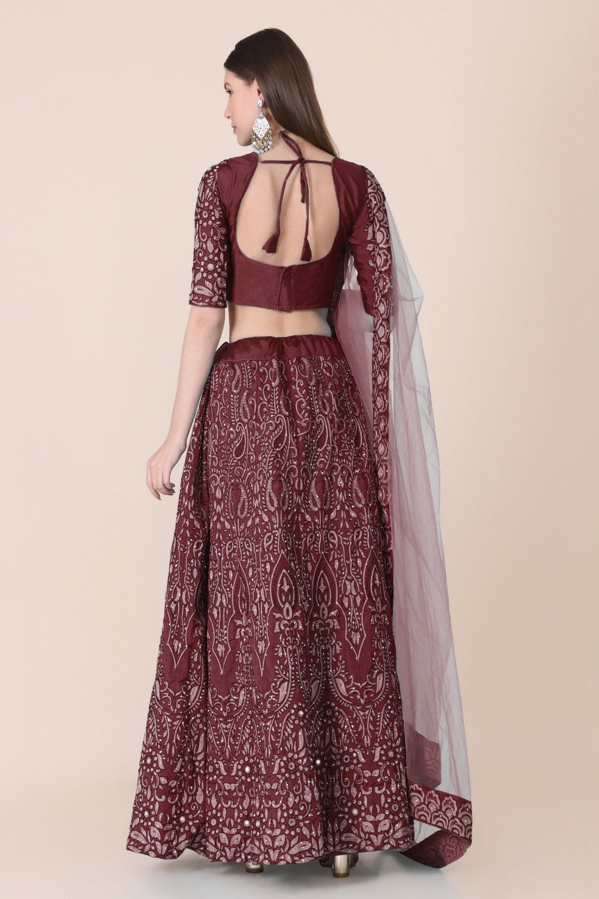 Jyoti Fashion Women's Maroon Taffeta Silk Thread Embroidered Designer Lehenga Choli Set | Grocsy