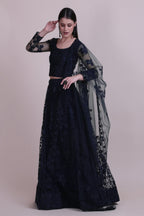 Jyoti Fashion Women's Navy Blue Net Thread Embroidered Designer Lehenga Choli Set | Grocsy