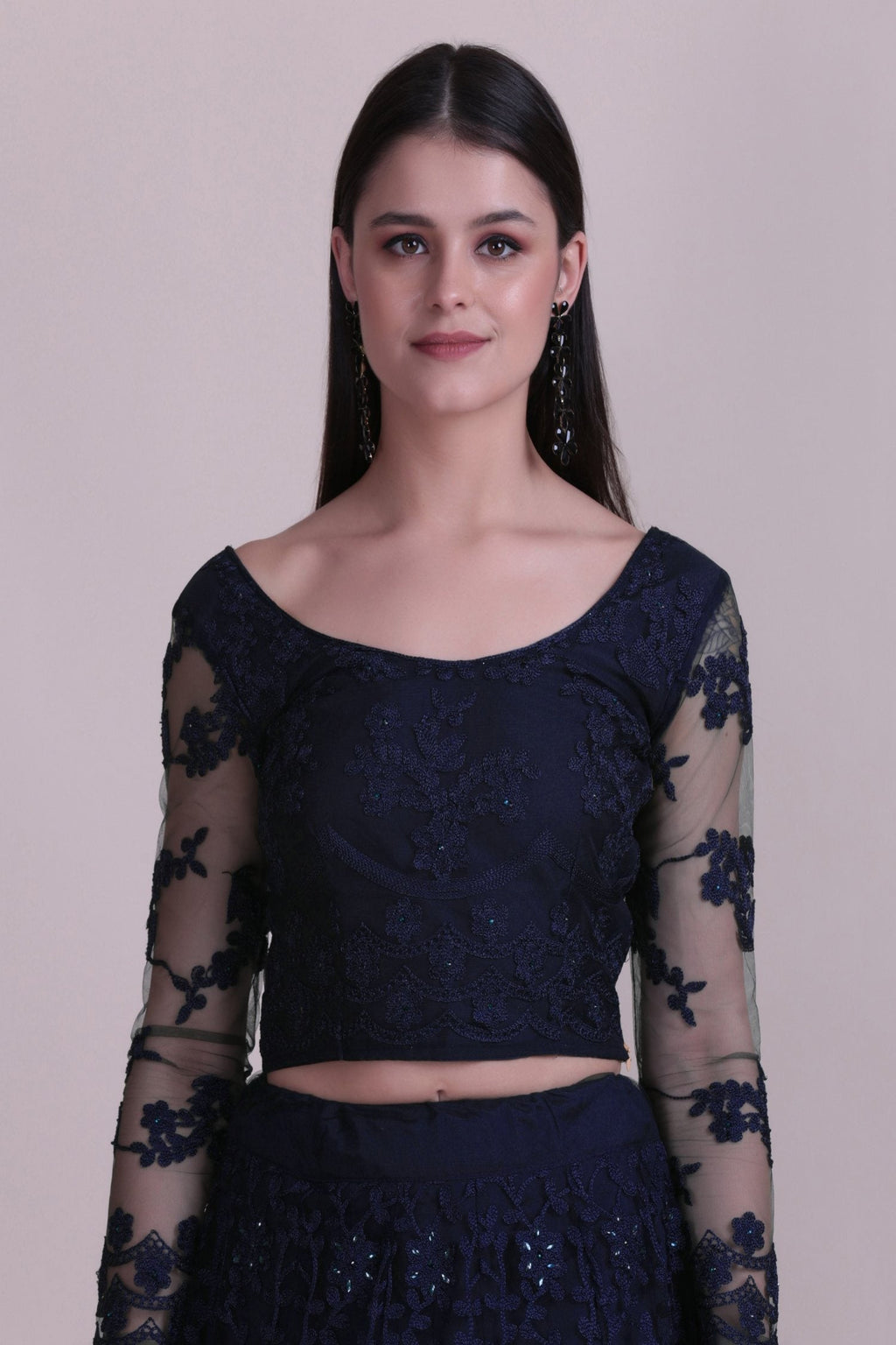 Jyoti Fashion Women's Navy Blue Net Thread Embroidered Designer Lehenga Choli Set | Grocsy