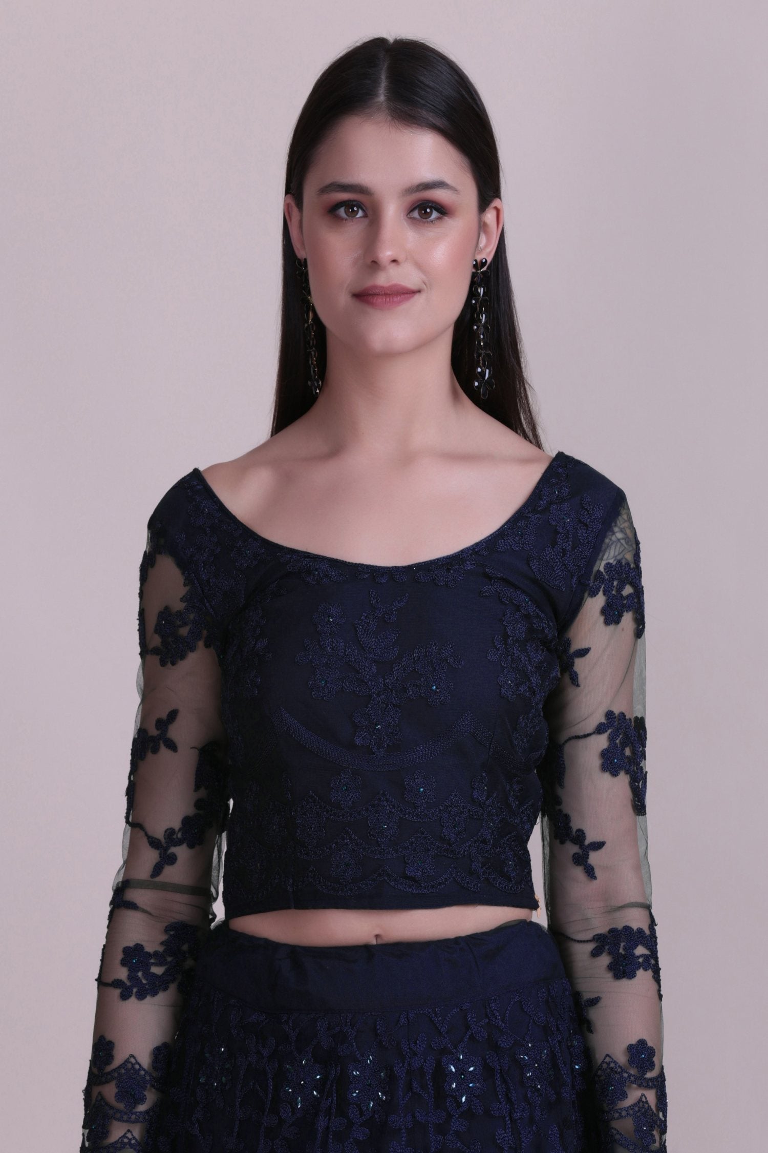 Jyoti Fashion Women's Navy Blue Net Thread Embroidered Designer Lehenga Choli Set | Grocsy