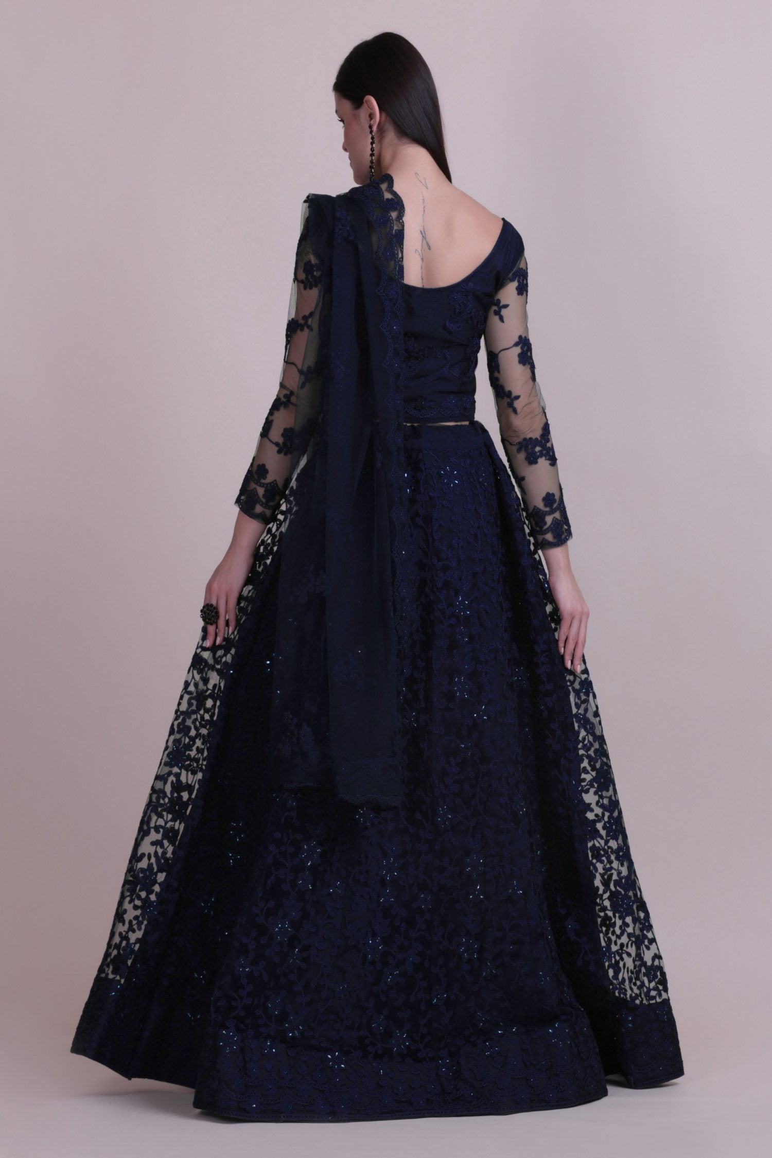 Jyoti Fashion Women's Navy Blue Net Thread Embroidered Designer Lehenga Choli Set | Grocsy