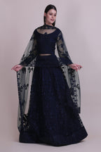 Jyoti Fashion Women's Navy Blue Net Thread Embroidered Designer Lehenga Choli Set | Grocsy