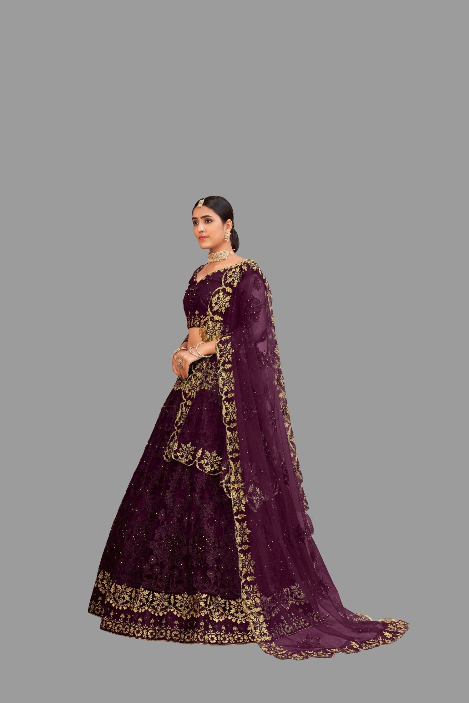 Jyoti Fashion Women's Purple Net Thread Embroidered Designer Lehenga Choli Set | Grocsy