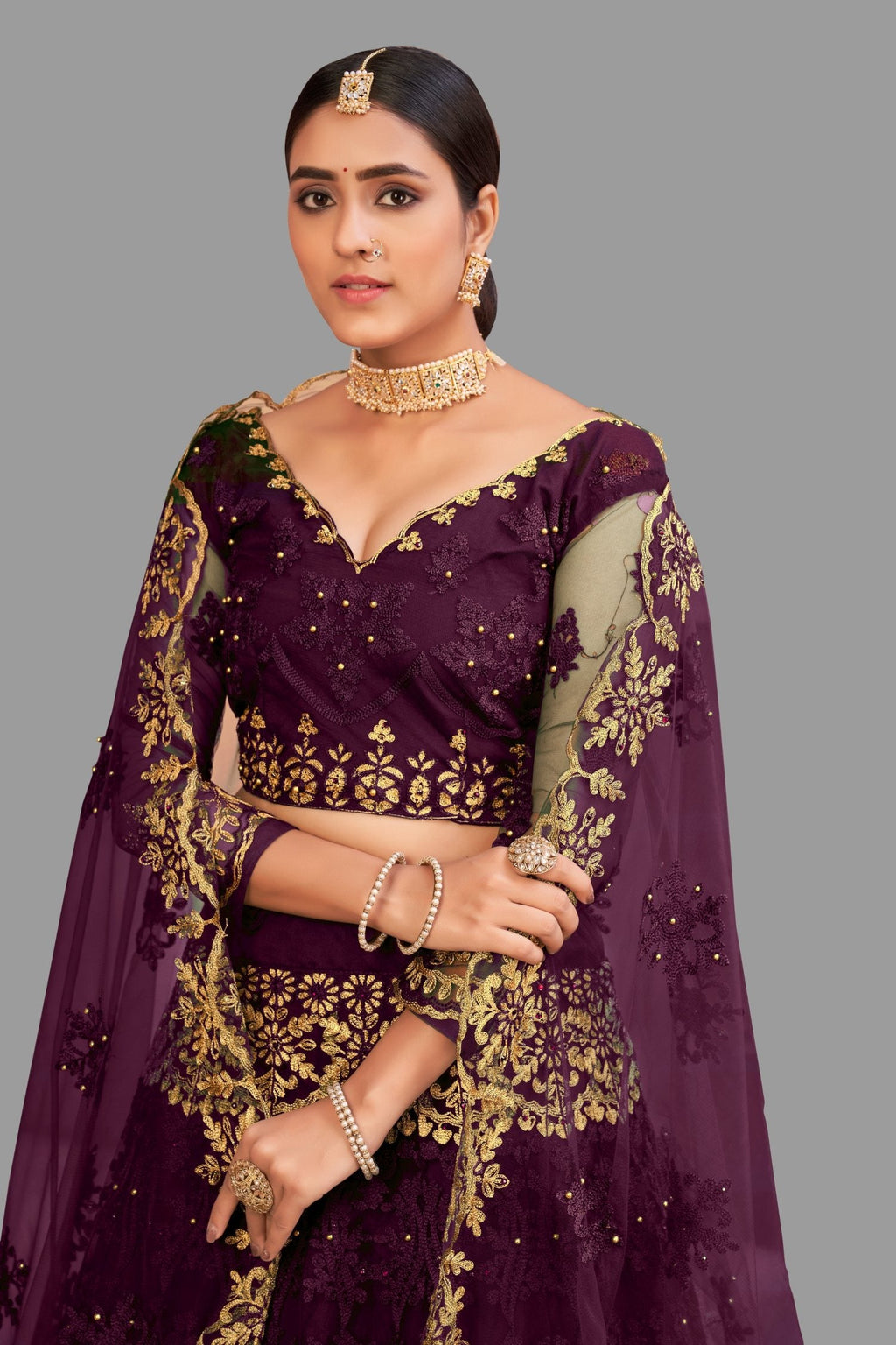 Jyoti Fashion Women's Purple Net Thread Embroidered Designer Lehenga Choli Set | Grocsy