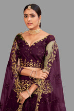Jyoti Fashion Women's Purple Net Thread Embroidered Designer Lehenga Choli Set | Grocsy