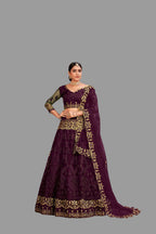 Jyoti Fashion Women's Purple Net Thread Embroidered Designer Lehenga Choli Set | Grocsy