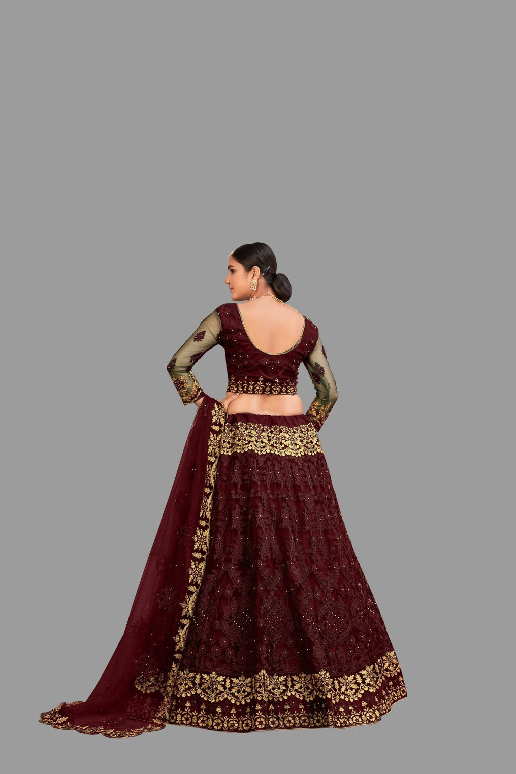 Jyoti Fashion Women's Maroon Net Thread Embroidered Designer Lehenga Choli Set | Grocsy