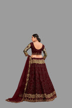 Jyoti Fashion Women's Maroon Net Thread Embroidered Designer Lehenga Choli Set | Grocsy