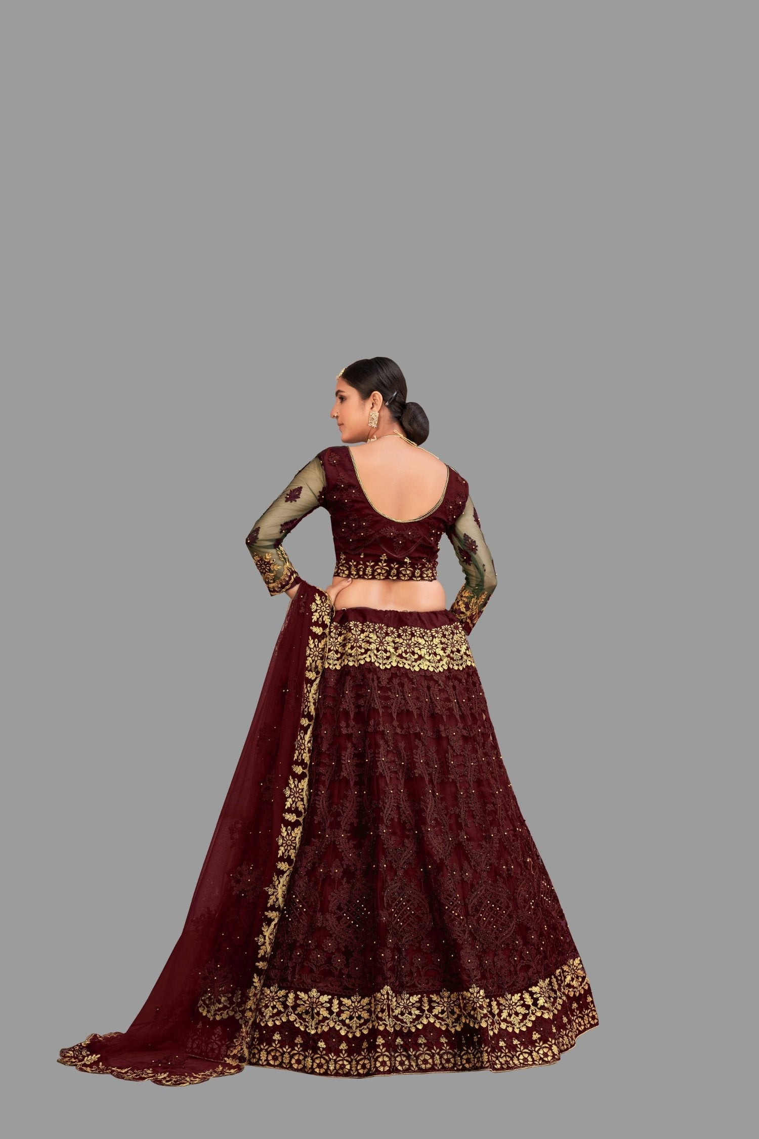 Jyoti Fashion Women's Maroon Net Thread Embroidered Designer Lehenga Choli Set | Grocsy
