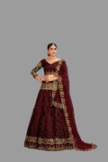 Jyoti Fashion Women's Maroon Net Thread Embroidered Designer Lehenga Choli Set | Grocsy