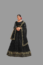 Jyoti Fashion Women's Black Net Thread Embroidered Designer Lehenga Choli Set | Grocsy