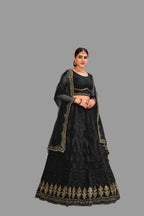 Jyoti Fashion Women's Black Net Thread Embroidered Designer Lehenga Choli Set | Grocsy