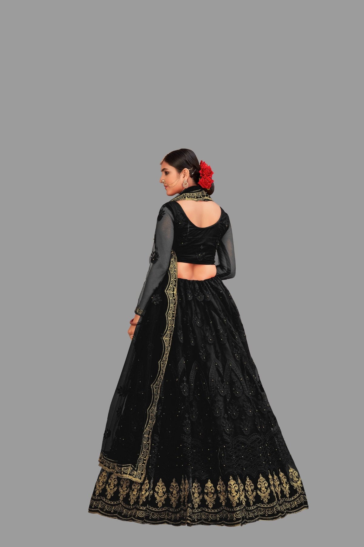 Jyoti Fashion Women's Black Net Thread Embroidered Designer Lehenga Choli Set | Grocsy
