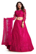 Jyoti Fashion Women's Dark Pink Net Thread Embroidered Designer Lehenga Choli Set | Grocsy