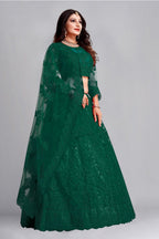 Jyoti Fashion Women's Dark Green Net Thread Embroidered Designer Lehenga Choli Set | Grocsy