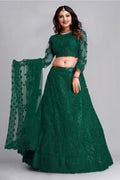 Jyoti Fashion Women's Dark Green Net Thread Embroidered Designer Lehenga Choli Set | Grocsy