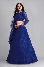 Jyoti Fashion Women's Blue Net Thread Embroidered Designer Lehenga Choli Set | Grocsy
