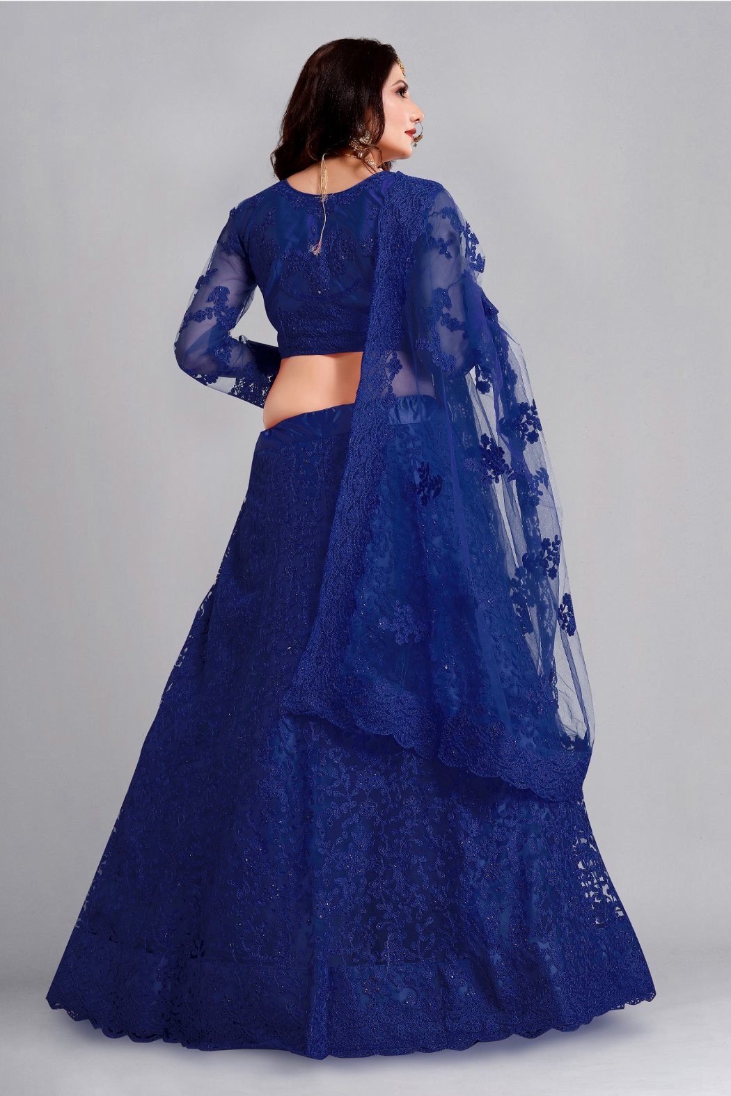 Jyoti Fashion Women's Blue Net Thread Embroidered Designer Lehenga Choli Set | Grocsy
