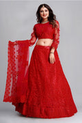 Jyoti Fashion Women's Red Net Thread Embroidered Designer Lehenga Choli Set | Grocsy