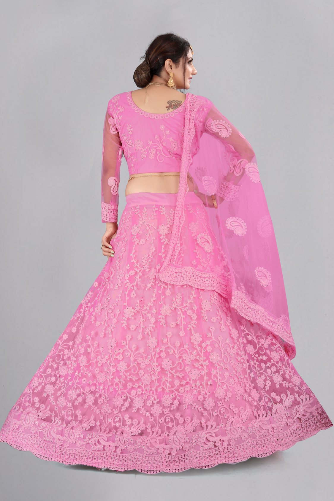 Jyoti Fashion Women's Baby Pink Net Thread Embroidered Designer Lehenga Choli Set | Grocsy