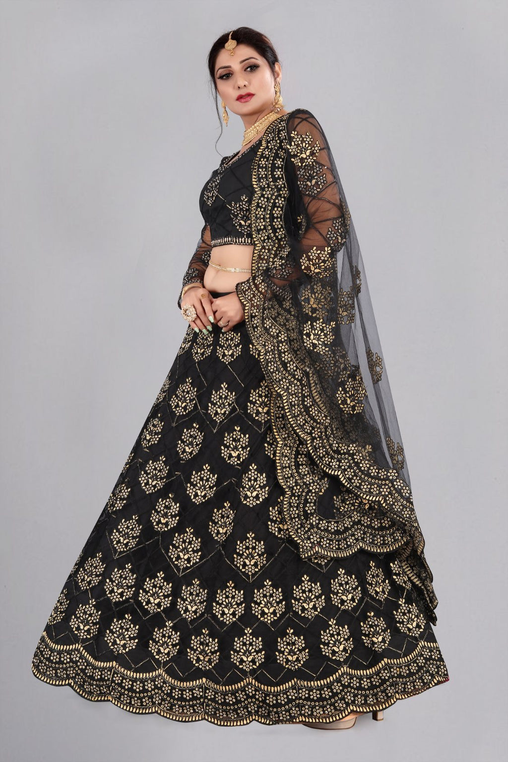 Jyoti Fashion Women's Black Net Thread Embroidered Designer Lehenga Choli Set | Grocsy