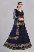 Jyoti Fashion Women's Navy Blue Net Thread Embroidered Designer Lehenga Choli Set | Grocsy