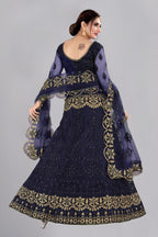 Jyoti Fashion Women's Navy Blue Net Thread Embroidered Designer Lehenga Choli Set | Grocsy