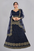 Jyoti Fashion Women's Navy Blue Net Thread Embroidered Designer Lehenga Choli Set | Grocsy
